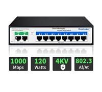 Goalake 10 Port Gigabit PoE+ Switch, Cloud Managed Gigabit Ethernet Switch, 8 Poe Ports @120W, 2 Gigabit Uplink, APP Smart Managed, Cloud Detection, Vlan, AI 250M, Overload Protection w/ Port.