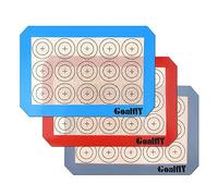 Goalfly Small Macaron Silicone Baking Mat, 3 Pack Quarter Sheet Baking Mats (11.8 x 8.5 IN), Silicone Baking Sheet for Macarons, Cookies, Pastry, Pizza (Red, Blue, Grey)