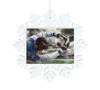 Goalkeeper Hold Up Soccer Christmas Snowflake Ornament Plastic Christmas Tree Hanging Ornaments Decorations With Silver Rope For Xmas Tree Winter Holiday Diy Craft Home Decor