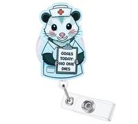 Goals Today: No One Dies Opossum Funny Nurse Badge Reel, Cute Retractable ID Medical Work Badge Holder, Name Tag Badge Buddy for RN MA PCA CNS Critical Care Nurse ED CCM Onc NICU ICU Student Doctor