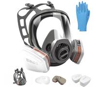 goambuy 28 in 1 Reusable Full Face Cover Dust Gas Face Cover with 10 Replaceable Filter Cotton and 5 Pairs of Gloves, for Organic Vapor, Chemical, Petroleum, Dust, Paint