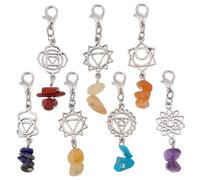 GOAMKERER 56 Pcs 7 Styles Natural Gemstones Pendulum, Gemstone Chips Pendants Crystal Dowsing Pendulum with Lobster Claw Clasps for Keychain Purse Backpack Ornament Decorations