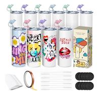 Goanueei Sublimation Tumblers Bulk Skinny Straight Tumbler Blanks 20oz, 10 Pack Individual Gift Boxed, Double Wall Insulated Tumbler for Heat Transfer with Shrink Wrap Films, Straws, Adhesive Tape