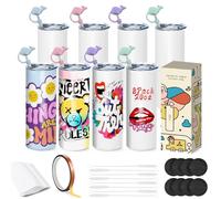 Goanueei Sublimation Tumblers Bulk Skinny Straight Tumbler Blanks 20oz, 8 Pack Individual Gift Boxed, Double Wall Insulated Tumbler for Heat Transfer with Shrink Wrap Films, Straws, Adhesive Tape