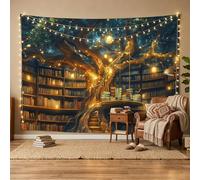 GOAOK Fantasy Library Tapestry For Classroom, Mysterious Tree Magic Bookshelf Aesthetic Tapestry, Witchy Fairytale Tree Vintage Bookshelf Book Art Tapestry Wall Hanging College Room Bedroom, 80"X60"