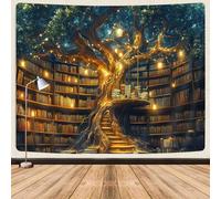 GOAOK Fantasy Library Tapestry For Classroom, Mysterious Tree Magic Bookshelf Aesthetic Tapestry, Witchy Fairytale Tree Vintage Bookshelf Book Art Tapestry Wall Hanging College 40"X30"