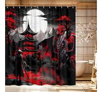GOAOK Japanese Anime Shower Curtain, Cool Red and Black Medieval Fantasy Dragon Bath Curtain, Mountain Forest Nature Sunset Dark Asia Japan Aesthetic Bathroom Accessories Curtains with Hooks, 72X72