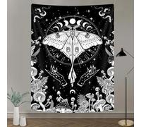 GOAOK Moth Vertical Tapestry Black and White Tapestry for Bedroom, Aesthetic Boho Mushroom Butterfly Small Tapestries, Tarot Moon Phase Witchy Wall Hanging for Living Room Apartment Decor 40X60 In