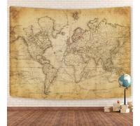 GOAOK Old World Map Tapestry, Brown Historical Atlas Educational World Map Poster Classroom Large Tapestry Office Decor 90x70