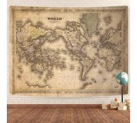 GOAOK Retro Old World Map Tapestry, Vintage Map Asian Northern European Topography Earth Educational Tapestry for Classroom, Brown Adventure Travel World Map Office Tapestry Wall Art 80"X60"