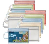 Goaste 10 Pack Mesh Zipper Pouch Bags, Double-Layer Nylon Mesh Bags with Handle, Portable Puzzle Building Block Sets Toy Storage Bags, Colored A4 Document Storage Organizer for School Office Games