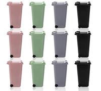 Goaste 12 Pack Mini Desk Trash Bin, 22 OZ Small Plastic Desktop Wastebasket, Tiny Plastic Curbside Garbage Can with Lid, Multifunctional Office Pen Holder Pencil Cup for Home Vanity Tabletop