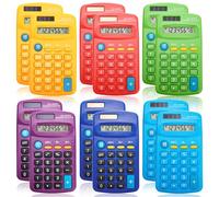 Goaste 12 Pack Pocket Size Mini Calculators, 8 Digit Display Basic Calculator, Small Solar Battery Dual Power Calculator in 6 Colors, 4 Function Handheld Calculators Bulk for Student Kid School Office