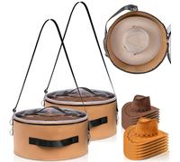 Goaste 2 Pack Hat Storage Box with Lid, 15 Inch Foldable Felt Hats Box, Round Travel Hat Organizer, Cowboy Hats Storage Box with Transparent Lid for Men Women, Stuffed Animal Toys, Clothes, Khaki