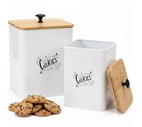 Goaste 2 Sizes Metal Cookie Jars with Lid, 101 & 54 OZ White Candy Cookie Tins, Decorative Food Storage Containers, Vintage Cookie Canister with Wide Opening for Kitchen Counter, Pantry, Gift Giving