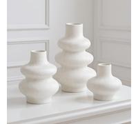 Goaste 3 Pack White Ceramic Vases, Modern Minimalist Bohemian Decor, Decorative Boho Dried Flower Vase, Round Matte Donut Pampas Grass Vase for Wedding Centerpieces Dinner Table Home Decoration