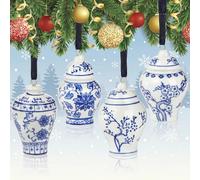 Goaste 4 Pack Mini Ginger Jar Ornaments, Christmas Hanging Pendant, Chinoiserie Ceramic Hanging Ornaments, Blue and White Porcelain Christmas Tree Decor for Christmas, Home Decoration, Vintage Style