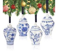 Goaste 4 Pack Mini Ginger Jar Ornaments, Christmas Hanging Pendant, Chinoiserie Ceramic Hanging Ornaments, Blue and White Porcelain Christmas Tree Decor for Christmas, Home Decoration, Vintage Style