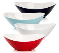 Goaste 4 Pack Porcelain Serving Bowls, 9.5 Inch Large Serving Dishes, Stackable Oval Salad Bowls in 4 Color, 36oz Ceramic Serving Platters for Salad, Pasta, Cereal, Soup, Oval Shape, Set of 4