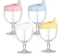 Goaste 4 Pack Toddler Sippy Cups, 7oz No Spill Plastic Wine Glass Goblet Cup, Fancy Baby Beverage Mug Milk Bottle with Lid for Kids over 3 Years on Birthday Party, Celebration, Assorted Colors