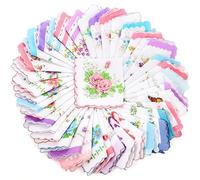 Goaste 40 Pack Cotton Handkerchiefs, 11.5" Women Hankies with Vintage Floral Print, Ladies Tea Party Hanky with Wavy Edge, Pocket Square Towel for Gifting, Weddings, Home Decor, Christmas, Floral,