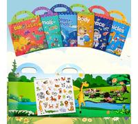 Goaste 6 Pack Reusable Sticker Book, Waterproof Sticker Album for Kids Over 36 Months, Preschool Funny Learning Sticker Book Include Ocean Animals, My Body, Space, Dinosaurs, Vehicles, Zoo Animals