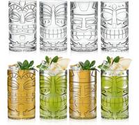 Goaste 8 Pack 450ml / 16oz Plastic Tiki Cups, Clear Tiki Mug Cups, Tiki Hawaiian Party Drinking Tumblers, Exotic Zombie Cocktails Mugs, Reusable Mai Tai Glasses for Cocktails, Lemonade, Halloween