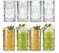Goaste 8 Pack 500ml / 17oz Plastic Tiki Cups, Clear Tiki Mug Cups, Tiki Hawaiian Party Drinking Tumblers, Exotic Zombie Cocktails Mugs, Reusable Mai Tai Glasses for Cocktails, Lemonade, Halloween