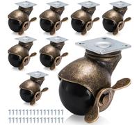 Goaste 8 Pack 50mm Ball Caster Wheels, Antique Brass Swivel Casters with Brakes, Vintage Spherical Ball Casters with Sockets, 360 Degree Caster Wheels for Furniture, Table, Chairs, Cabinets, Sofa