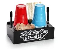 Goaste Double Disposable Cup Holder with Marker Slot, Wooden Mark Your Cup and Drink Up Caddy, Countertop Party Cup Dispenser for Parties Home Decoration, Wedding, Office, Housewarming