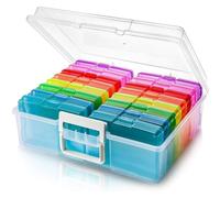 Goaste Photo Storage Box, 4" x 6" Photo Cases with Handle, 16 Inner Clear Craft Keeper, Plastic Storage Container Box, Colorful Picture Organizer Boxes for Sticker, Stamp, Seeds, Scrapbooking