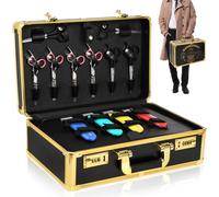 Goaste Professional Barber Supplies Case, 15.7" Barber Carrying Case with Code Lock, Double Layer Hairdresser Tool Box Organizer, Portable Travel Carrying Cases for Hair Stylist & Pet Groomer (Gold)
