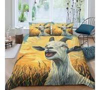 Goat 3D Printed Duvet Cover Set Animals Quilt Cover with 2 Pillow Cases Bedding Set Soft Microfiber with Zipper Closure 3 Pcs for Boys Girls Kids Youth Teens King（220x240cm）