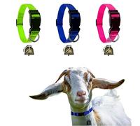 Goat and sheep Adjustable Nylon collar Set with Bell, 3 Pack for cow, goat, and Small Farm Animals