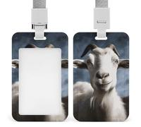 Goat Badge Holder Vertical Id Card Holder with Lanyard Heavy Duty Name Tag Holders Waterproof Work Badge Holder for Office Cruise Teacher Cute Badge Protector
