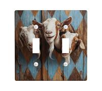 Goat Bathroom Double Light Switch Cover Plate, Rustic Fanciful Diamond Wood Fall Brown Plastic Standard Size Decorative Wall Plates for Living Room Bedroom Home Office Decor