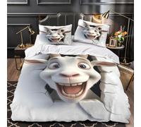 Goat cartoon face 3D Digital Print Duvet Cover 3pc Premium Microfibre Easy Care Soft Fun animated Quilt Cover 2 Pillowcases Concealed Zipper Bedding Set Couples & Families Super king（260x220cm）