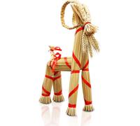 Goat Christmas Ornaments, Handwoven Swedish Straw Christmas Goat, Natural Straw Yule Decor with Ribbon, Traditional Scandinavian Ornament for Tree Mantle Party Decorations (Yellow)