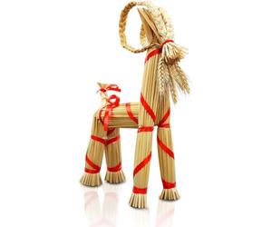 Goat Christmas Ornaments, Handwoven Swedish Straw Christmas Goat, Natural Straw Yule Decor with Ribbon, Traditional Scandinavian Ornament for Tree Mantle Party Decorations (Yellow)