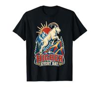 Goat Climbing Sunrise Motif T-Shirt