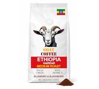 Goat Coffee Ethiopia Harrar Ground Coffee 1kg - 100% Arabica Medium Roast - Intense Blueberry & Blackberry Notes - Single Origin Coffee - Small Batch Roasted - Best for Cafetière, Filter & Espresso