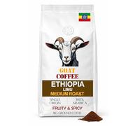 Goat Coffee Ethiopia Limu Ground Coffee 1kg - Medium Roast Single Origin - Fruity & Spicy Profile - 100% Arabica - For Cafetière & Filter - Espresso - V60