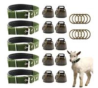 Goat Collars with Bells, 5 Pcs Adjustable Nylon Sheep Collar with 10 Pcs Anti-Lost Loud Brass Bell and Key Ring Baby Goat Supplies Accessories for Farm Animal Goat Sheep Cow Horse Dog