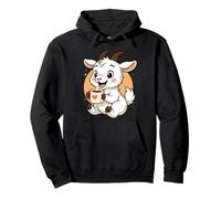 Goat Drinking Coffee Graphic Goat Kawaii Anime Pullover Hoodie