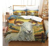 Goat Duvet Cover Set 3D Printed Animals Quilt Cover 2 Pillowcases Bedding Set Soft Microfiber with Zipper Closure 3 Pcs for Children's And Adults Single（140x200cm）