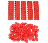 Goat Ear Tag, Pig Cattle and Sheep Ear Tag, Farm Animal Identification Card with Clear Numbers, Durable Plastic Ear Label for Livestock Management, Includes 100 Pack Ear Tag Head a (100 words in red)