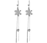 Goat Earrings Snowflake Earrings with Cubic Zirconia Tassels and Long Tassels, Elegant Drop Earrings for Women, Shiny Crystal Jewellery, Silver Statement Earrings, NaN, Metal, No Gemstone