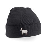 Goat Embroidery Beanie Hat | Unisex Animal Knit Winter Cap for Adults | Warm Folded Cuff Headwear Pink