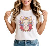 Goat Floral Womens Graphic T-Shirt Vintage Animal Nature Design 5XL White