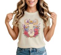 Goat Floral Womens Graphic T-Shirt Vintage Animal Nature Design Small